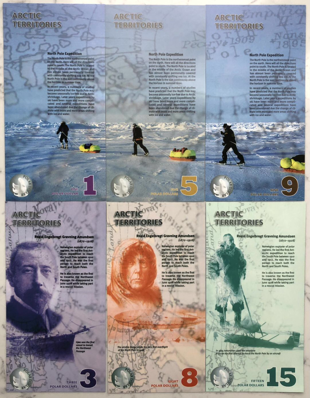 2025第25场（总第225期）：精品测试钞、塑料钞、纪念券、外钞综合场 北极纪念册 北极塑料材质商业钞全套6枚同号册装UNC（雷达号 0330）