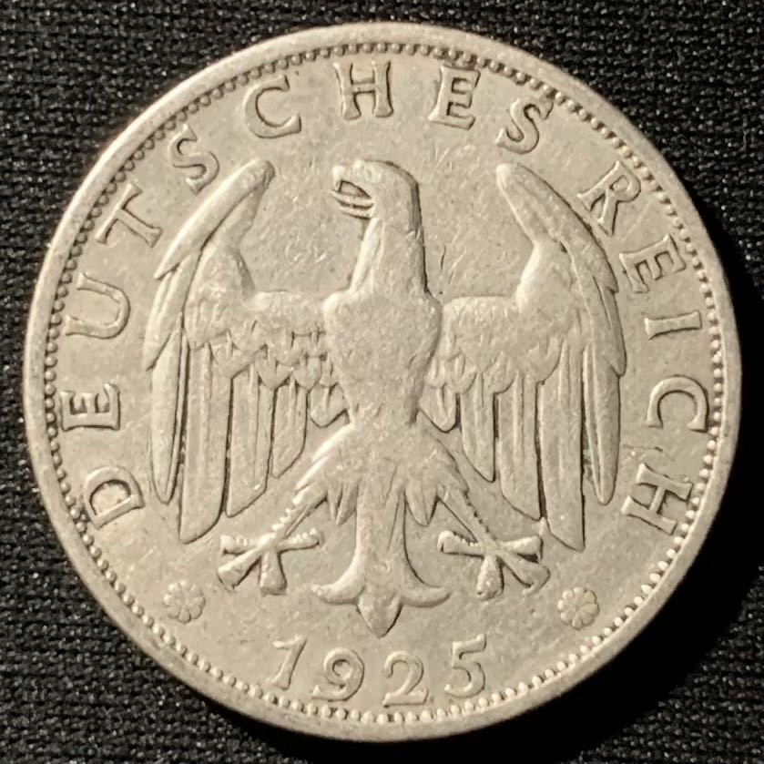 紫瑗钱币——第162期拍卖 德国 1925年 A版 魏玛时期 2马克 10克 0.5银