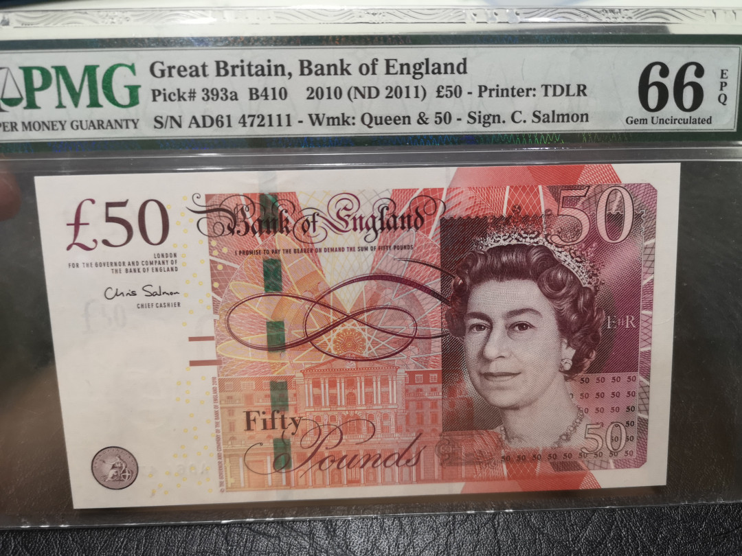 《外钞收藏家》第一百二十期拍卖 2010年英国F序列50镑 PMG66 111豹子号