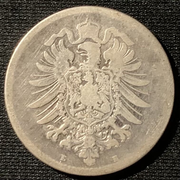 紫瑗钱币——第162期拍卖 德国 1875年 E厂 第二帝国 短翅  1马克 5.5克 0.9银