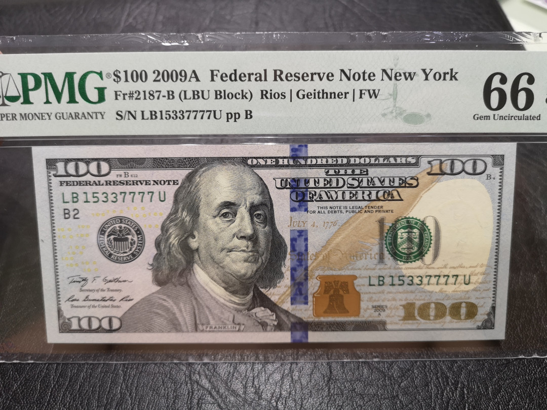 《外钞收藏家》第一百二十期拍卖 2009年100美元  PMG66 7777狮子号