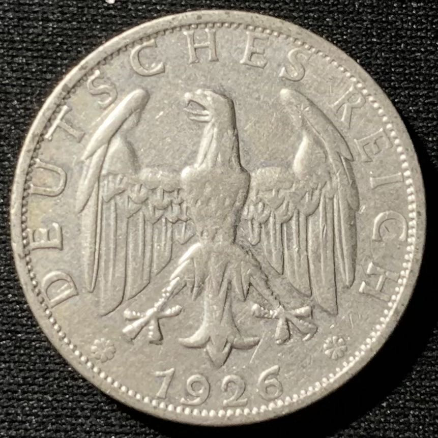 紫瑗钱币——第162期拍卖 德国 1926年 A厂 魏玛时期 2马克 10克 0.5银