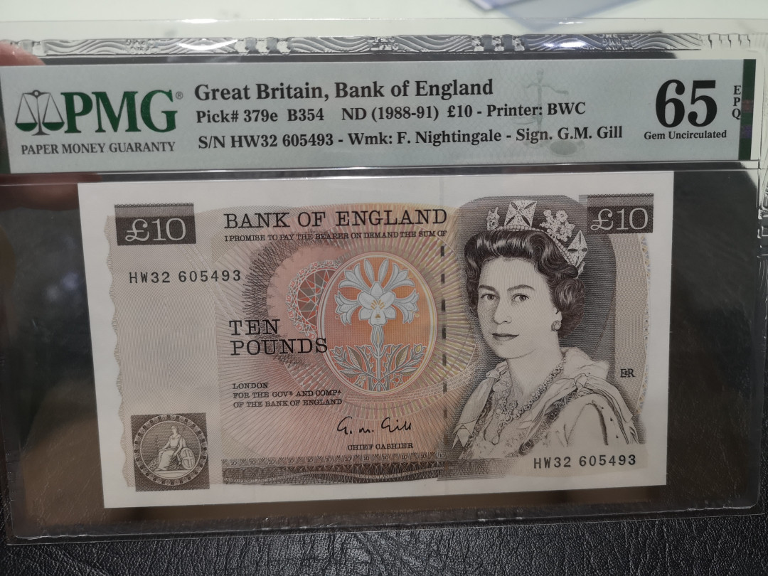 《外钞收藏家》第一百二十期拍卖 1988-91年英国D10镑 PMG65