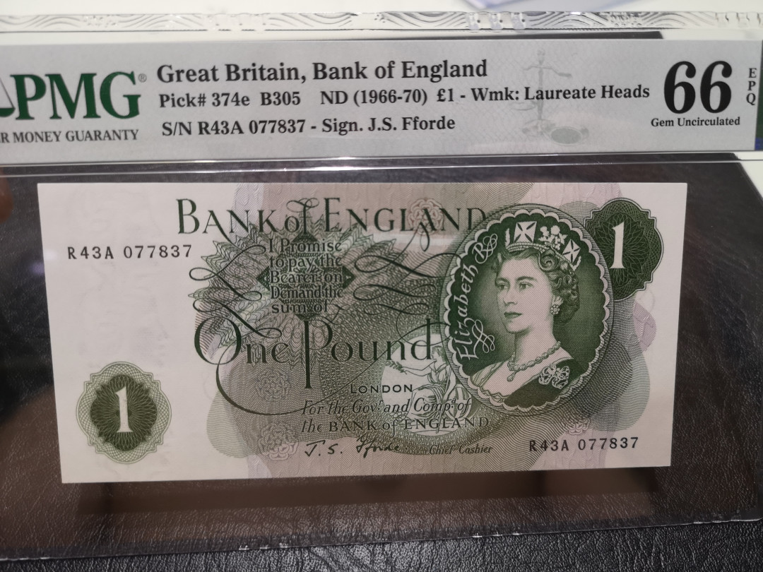《外钞收藏家》第一百二十期拍卖 1966-70年英国C序列1镑 PMG66