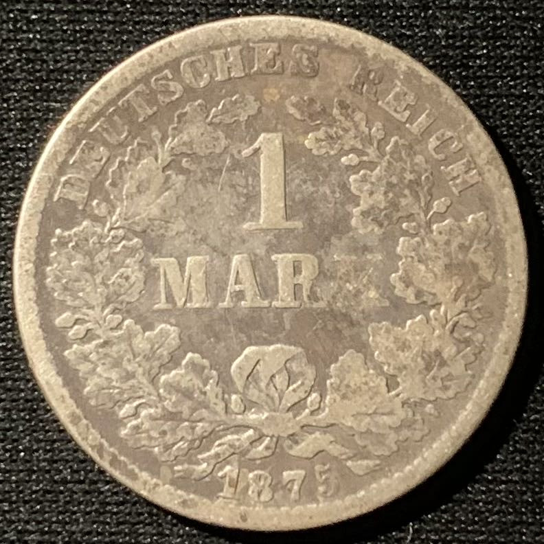 紫瑗钱币——第162期拍卖 德国 1875年 E厂 第二帝国 短翅  1马克 5.5克 0.9银