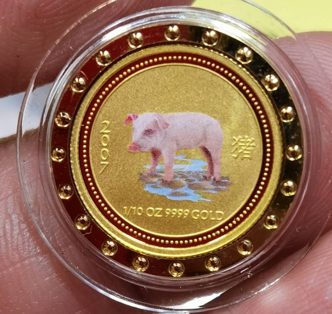 北京马甸外币专卖微拍第五十八期，外国金银币专场，陆续上新欢迎关注  2007年澳大利亚彩色生肖1／10盎司猪金币，成色999 