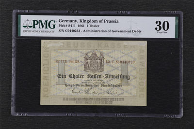 亘邦收藏 第80期 - 【极其稀少 仅3枚评级最高35分】1861年 德国 1 Thaler PMG 30 0440233