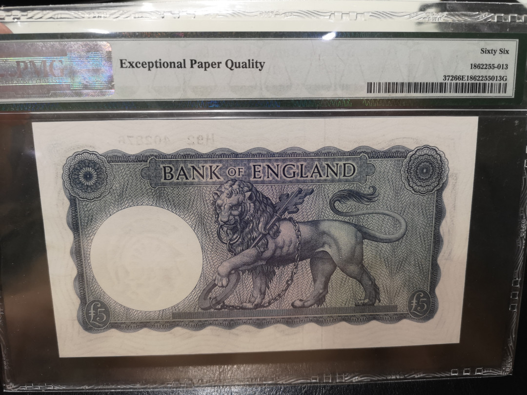 《外钞收藏家》第一百二十一期拍卖 1961-63年英国B序列5镑 PMG66