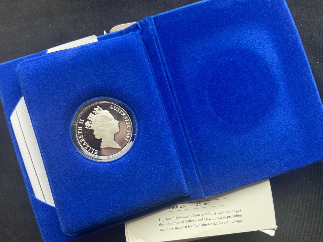 【随心拍&Getcoins】钱币拍卖第九十七期～ 【澳大利亚】1993 1993年 澳大利亚鸟类系列 10澳元棕榈凤头鹦鹉精制银币【盒证齐全】