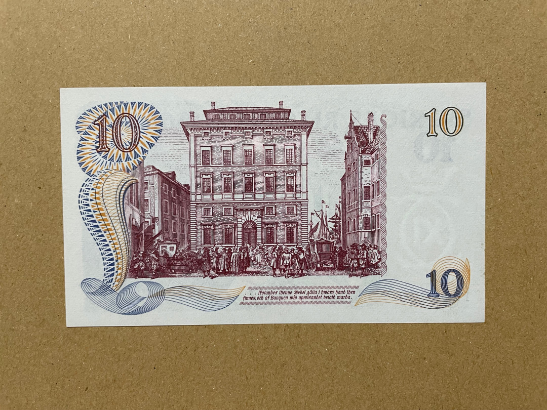 彩蛋期——外币十全十美特别场 瑞典10克朗 UNC 1968年 瑞典银行成立300周年纪念钞