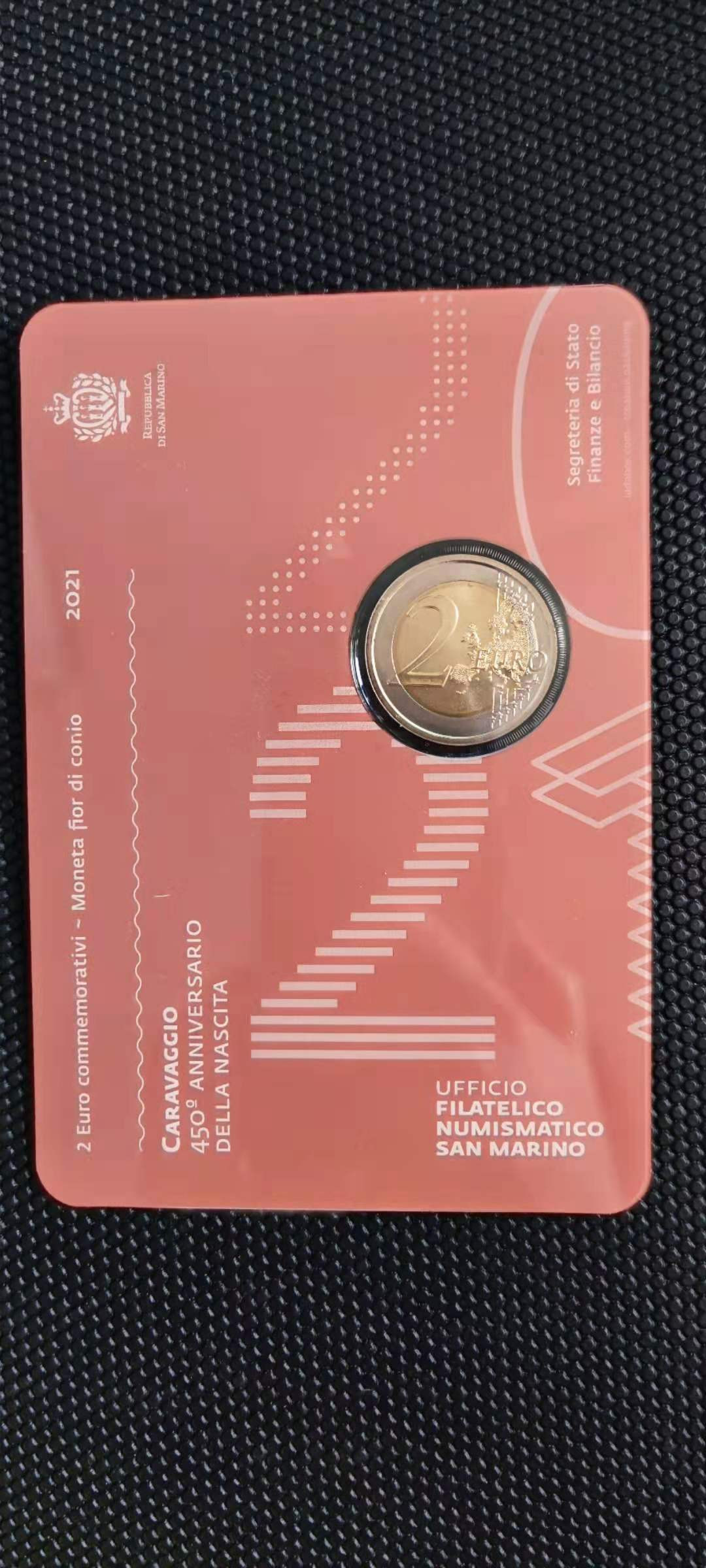【随心拍&Getcoins】钱币拍卖第九十八期～ 圣马力诺2021年卡拉瓦乔诞辰450周年2欧纪念币 原厂卡装