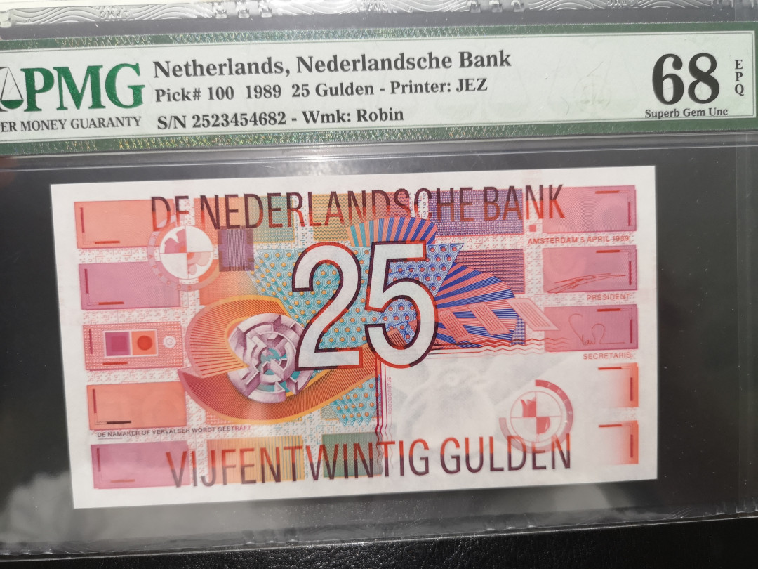 《外钞收藏家》第一百二十二期拍卖（共76件） 1989年荷兰25盾 PMG68