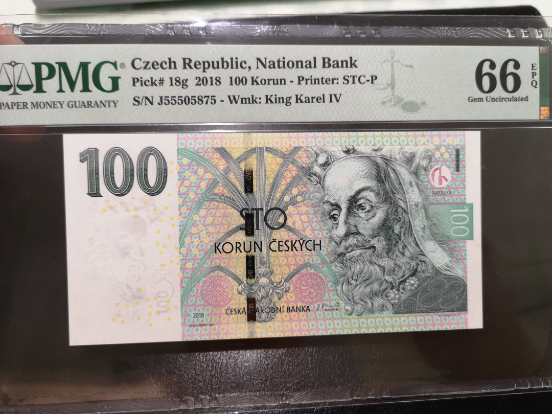 《外钞收藏家》第一百二十二期拍卖（共76件） 2018年捷克100克朗  PMG66