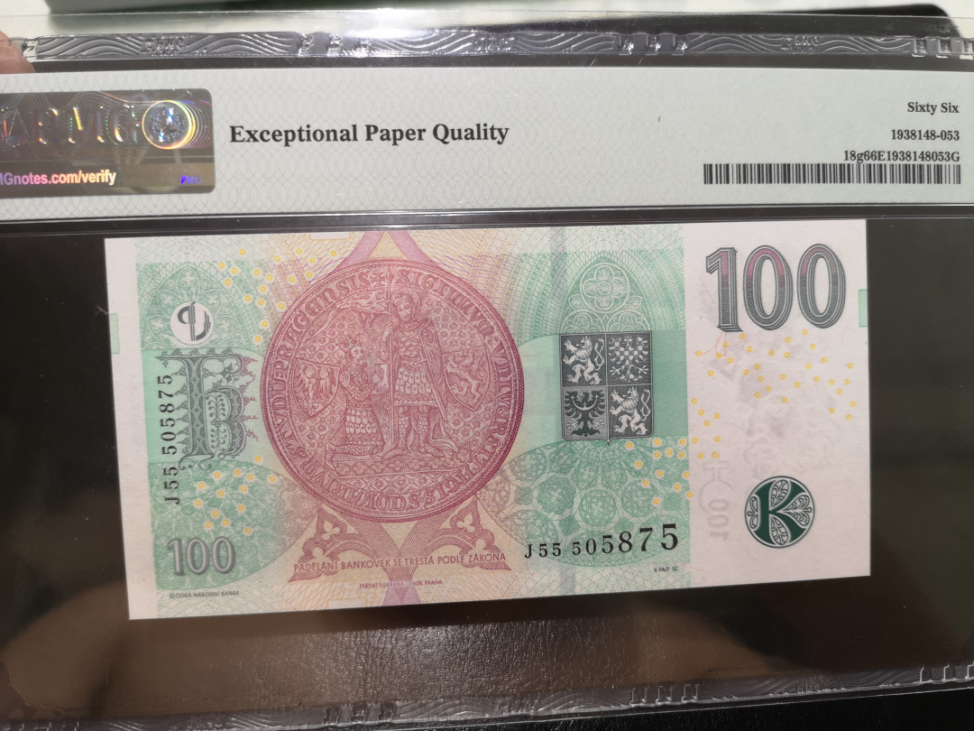 《外钞收藏家》第一百二十二期拍卖（共76件） 2018年捷克100克朗  PMG66