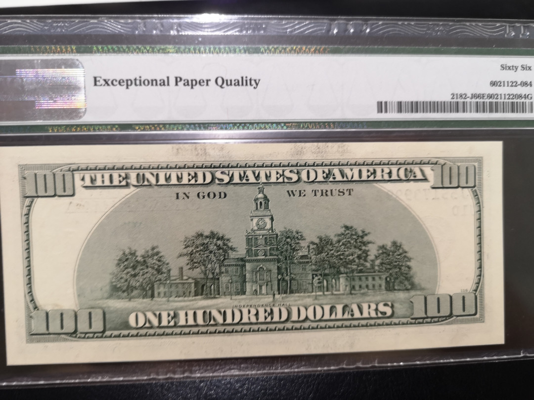 《外钞收藏家》第一百二十二期拍卖（共76件） 2006年大头100美元 999豹子号 PMG66