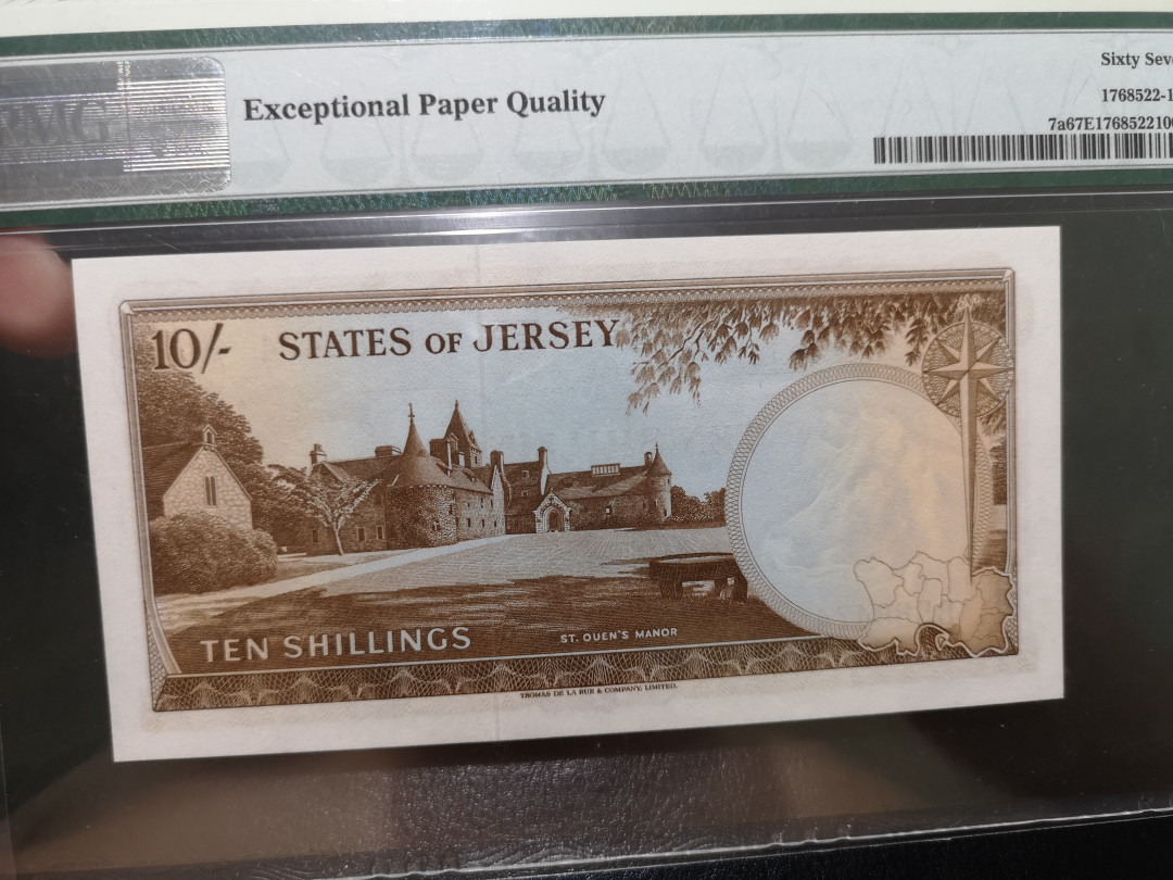 《外钞收藏家》第一百二十二期拍卖（共76件） 1963年泽西10先令 PMG67