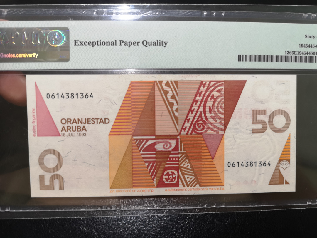 《外钞收藏家》第一百二十二期拍卖（共76件） 1993年阿鲁巴50 PMG66
