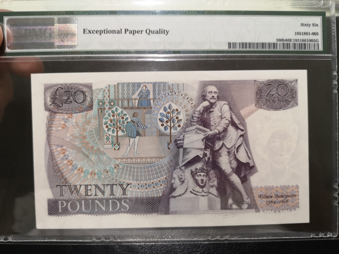 《外钞收藏家》第一百二十二期拍卖（共76件） 英国D序列20镑 PMG66