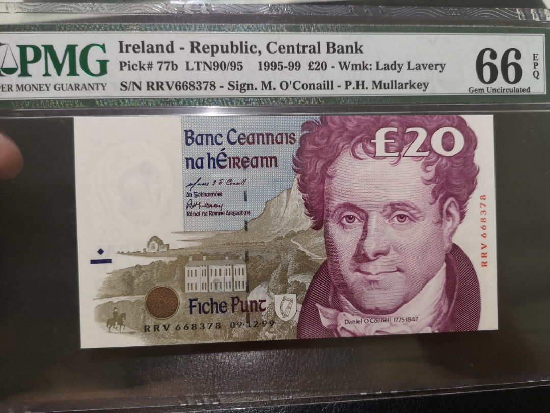 《外钞收藏家》第一百二十二期拍卖（共76件） 1995-99年爱尔兰末版20镑 PMG66