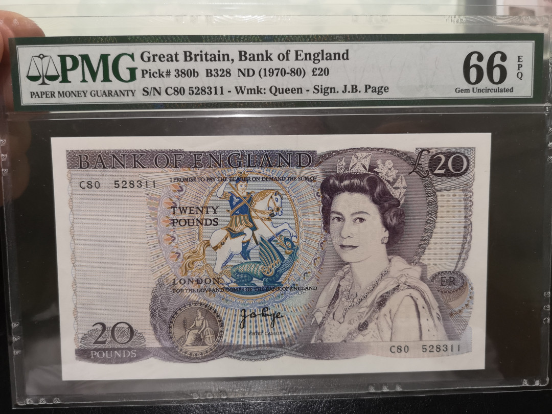 《外钞收藏家》第一百二十二期拍卖（共76件） 英国D序列20镑 PMG66