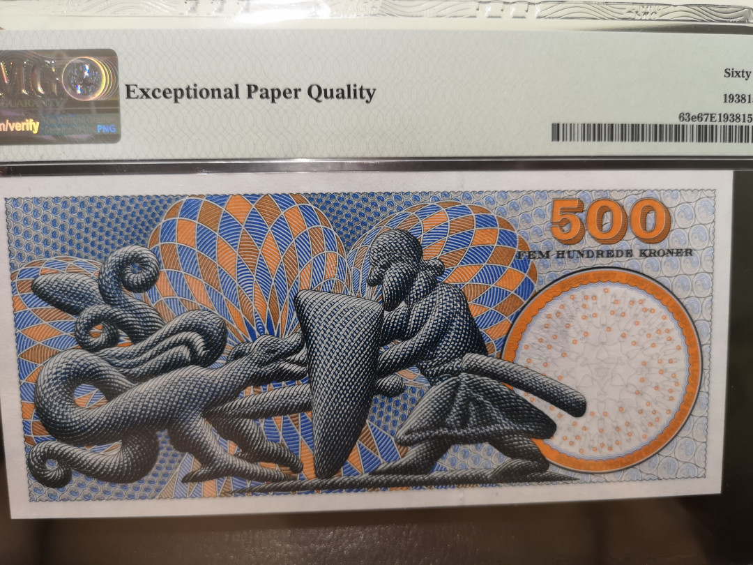 《外钞收藏家》第一百二十二期拍卖（共76件） 2008年丹麦 浮雕版 500克朗 PMG67