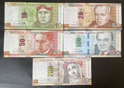 小福收藏团购第39期 秘鲁 10 20 50 100 200 索尔 秘鲁换版进行中 现在是收这一版最好的时机 南美洲精美纸币