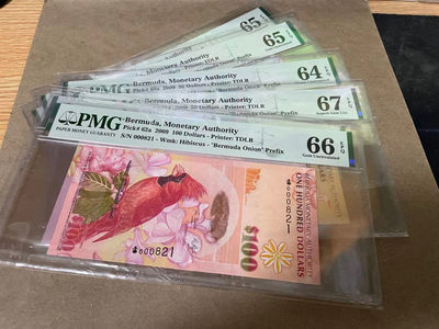 【Blue Auction】世界纸币精拍第116期——根西花神（共62拍） - 【一组6张 洋葱冠 全同821小号】百慕大 2009年2-100元 PMG64EPQ-67EPQ 