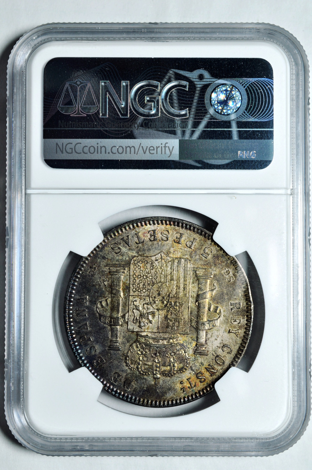 《竞宝斋》钱币微拍-第2场（0佣金包邮） NGC MS61西班牙1899年5比塞塔 大银币