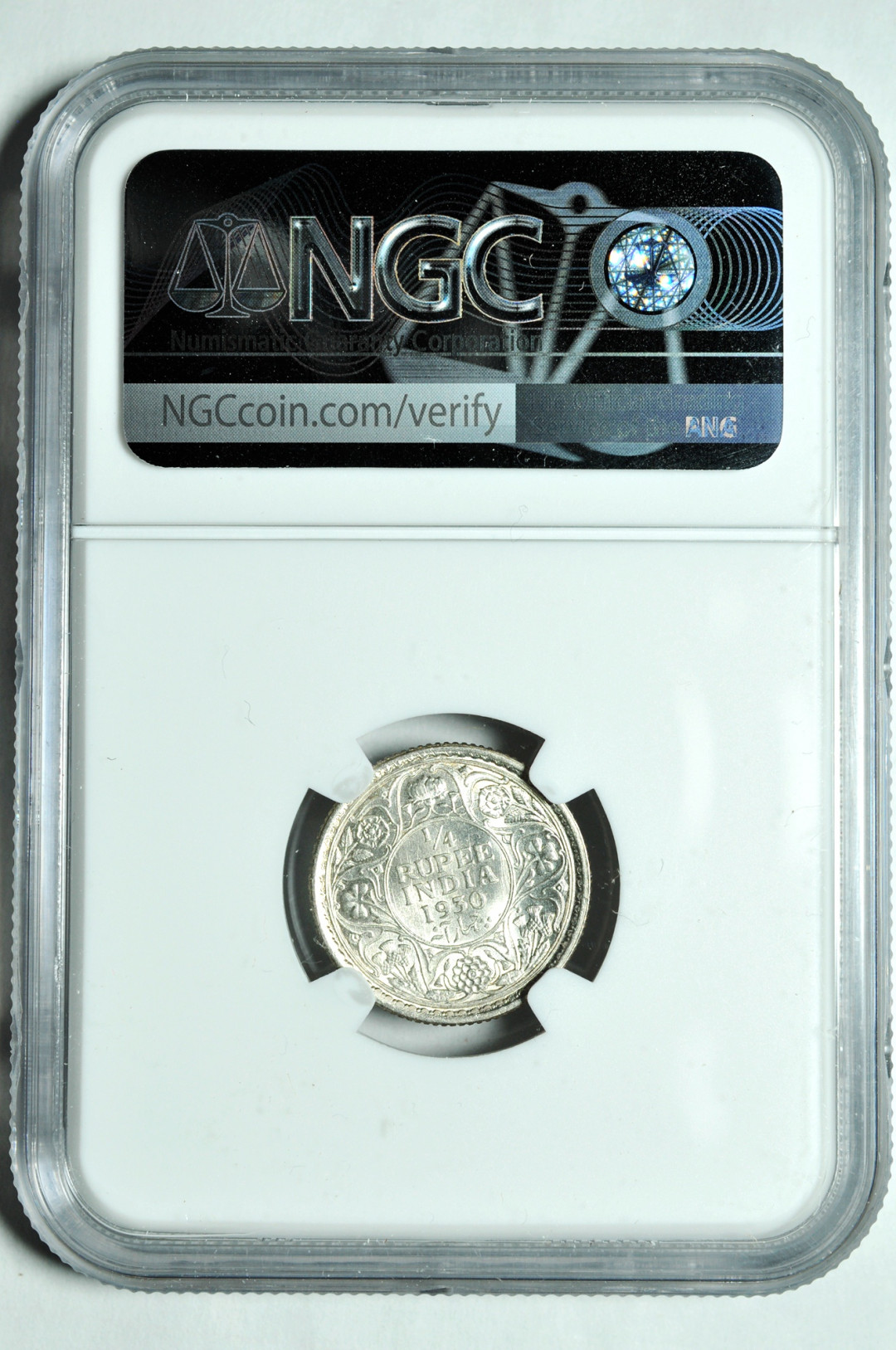 《竞宝斋》钱币微拍-第2场（0佣金包邮） NGC MS62印度1930年1/4卢比  银币