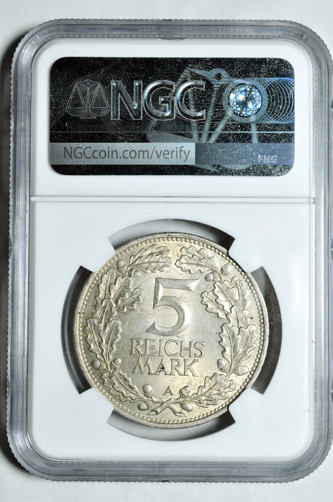 《竞宝斋》钱币微拍-第2场（0佣金包邮） NGC ms62 德国魏玛1925年5马克  银币