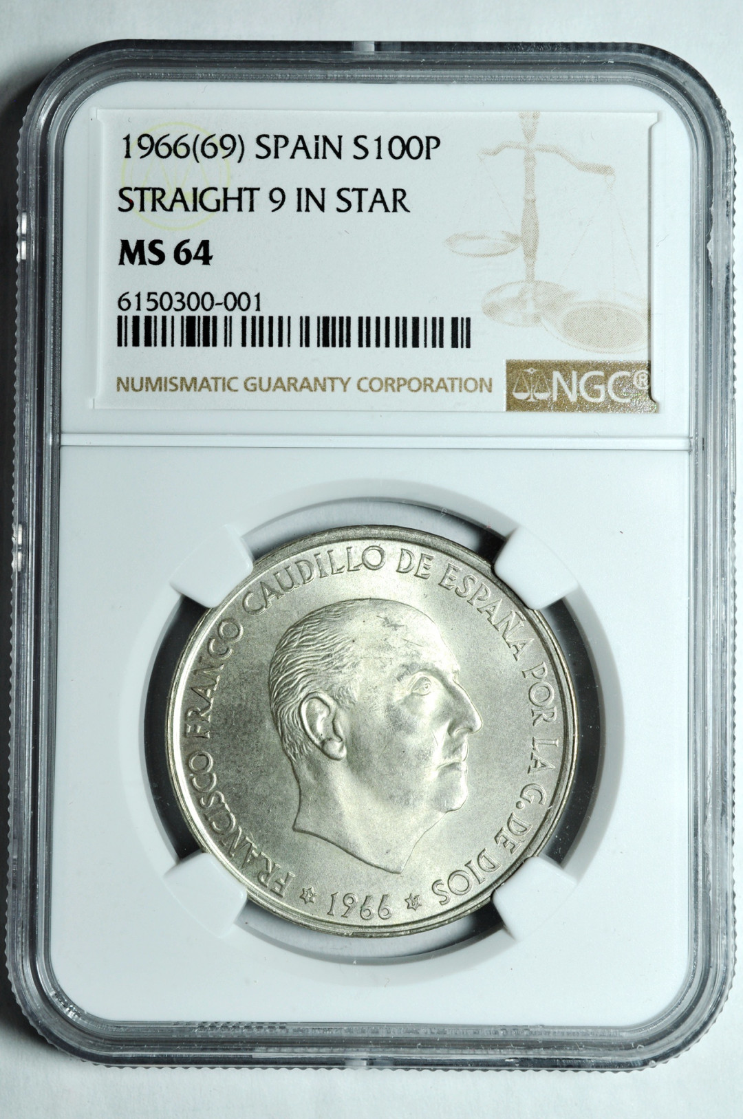 《竞宝斋》钱币微拍-第2场（0佣金包邮） NGC MS64西班牙佛朗哥1966*69稀少年份