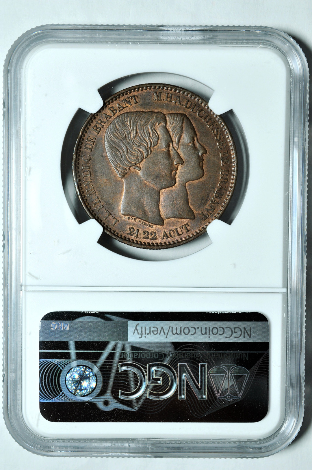 《竞宝斋》钱币微拍-第2场（0佣金包邮） NGC MS62比利时1853年10分铜币