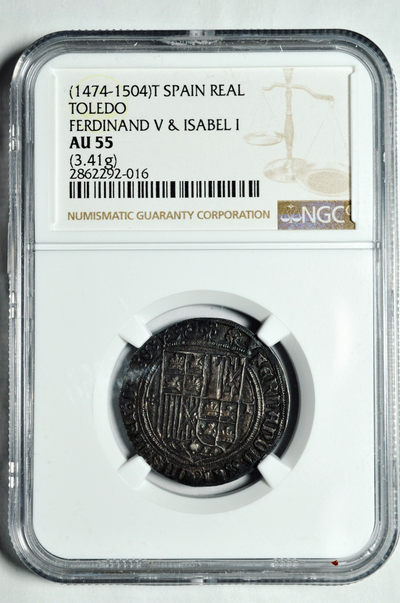 《竞宝斋》钱币微拍-第2场（0佣金包邮） - NGCAU55西班牙1474-1504年托雷多1R 银币