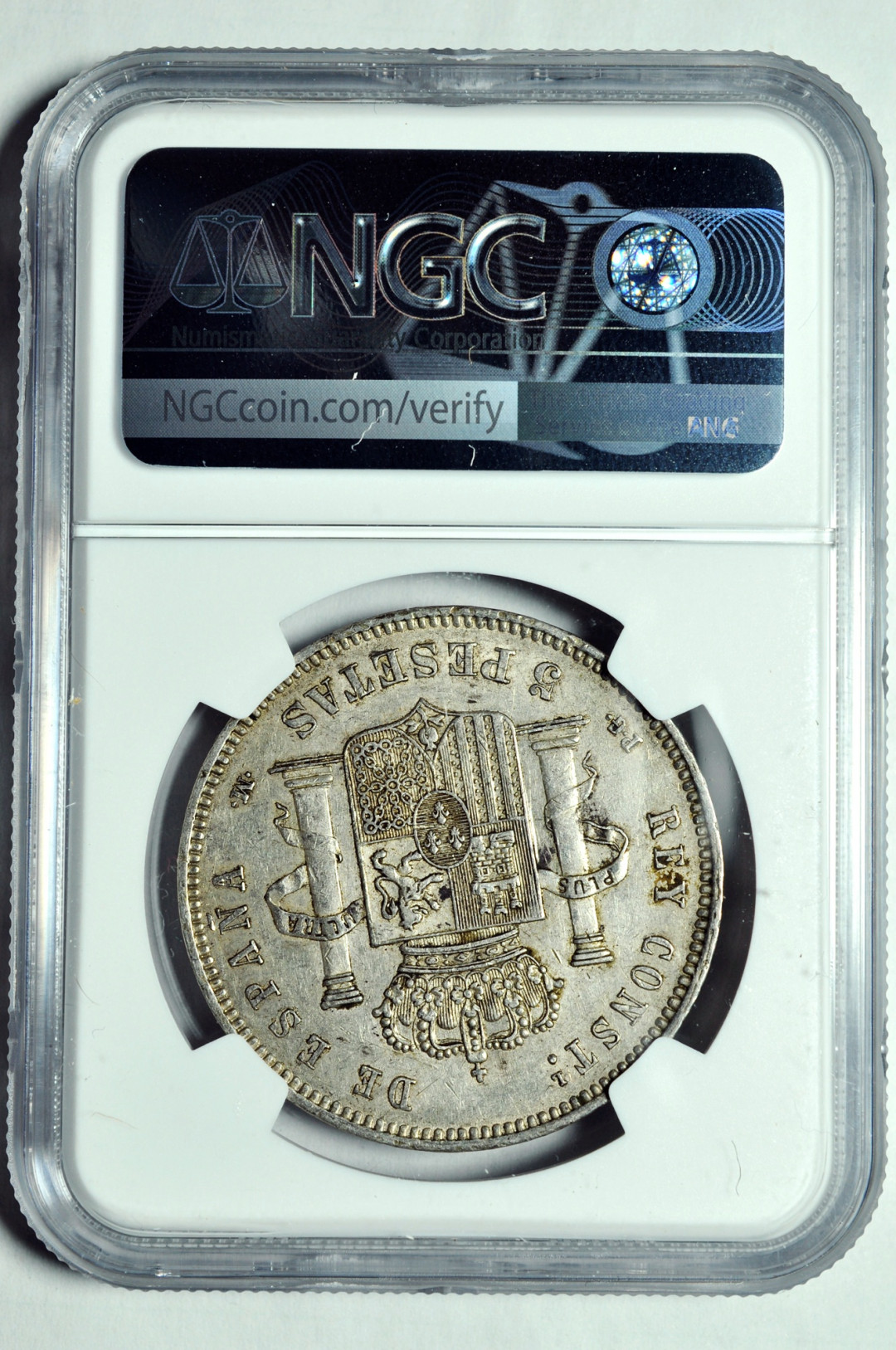 《竞宝斋》钱币微拍-第2场（0佣金包邮） NGC AU55西班牙1891年5比塞塔 大银币