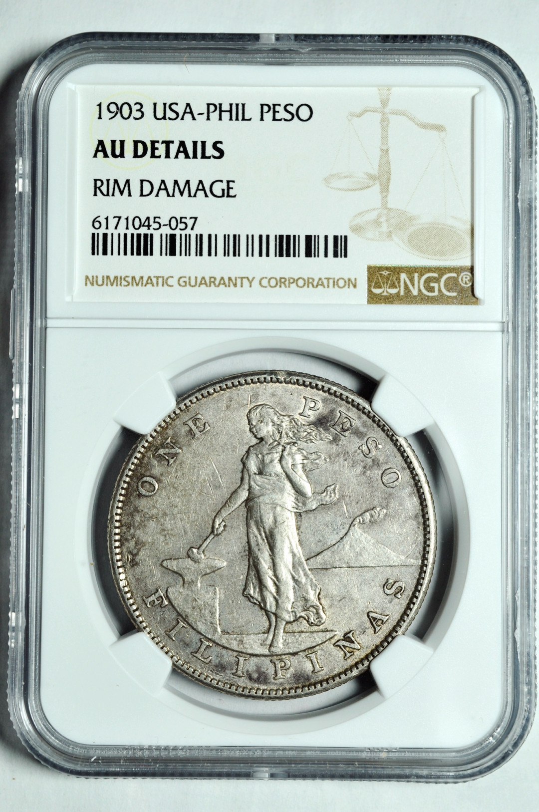 《竞宝斋》钱币微拍-第2场（0佣金包邮） NGC AU菲律宾1903年打铁大样比索  银币