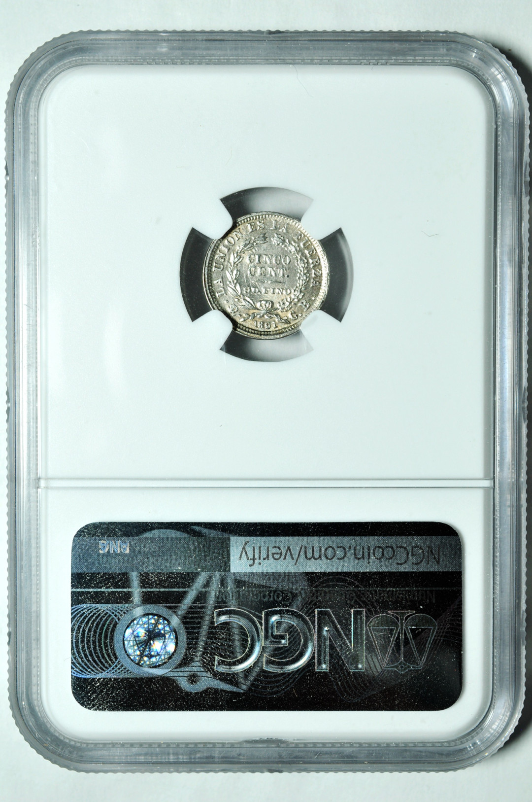 《竞宝斋》钱币微拍-第2场（0佣金包邮） NGC MS64玻利维亚1891年5分 冠军分 银币