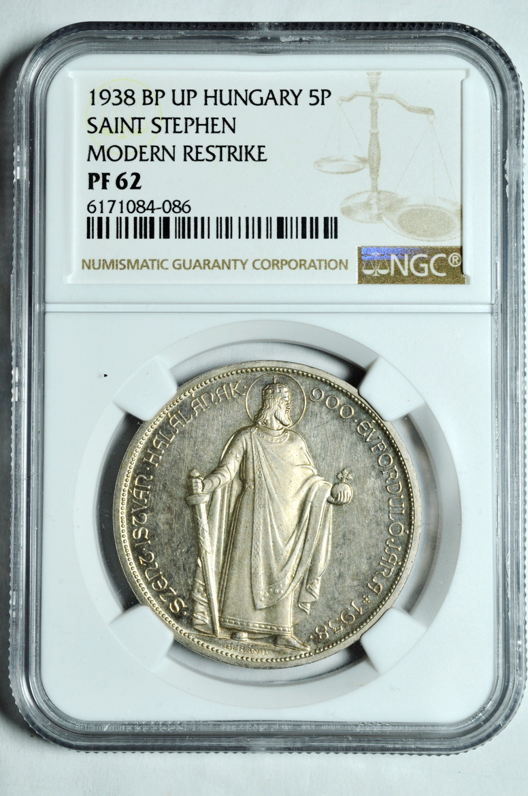 《竞宝斋》钱币微拍-第2场（0佣金包邮） NGC PF62匈牙利1939年5潘果精制后铸  银币