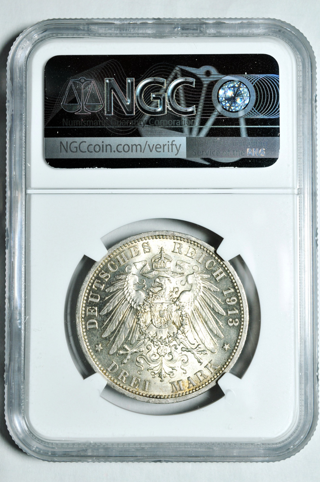 《竞宝斋》钱币微拍-第2场（0佣金包邮） NGC MS62德国普鲁士1913年3马克 银币