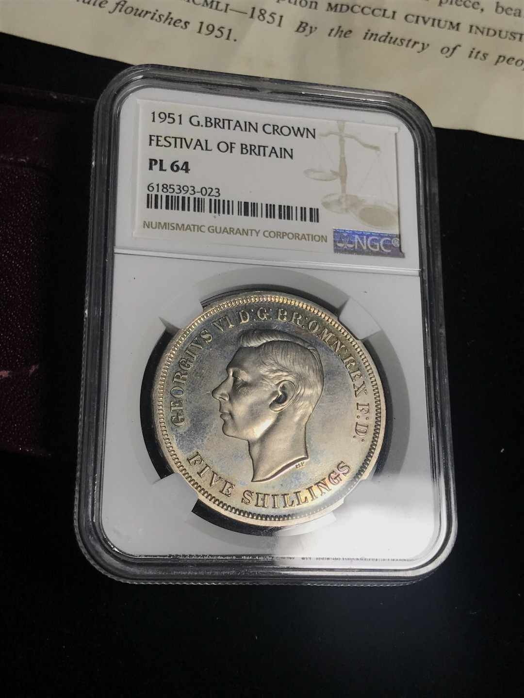《竞宝斋》钱币微拍-第2场（0佣金包邮） 英国1951年镍马克克朗硬币（带原盒证书）ngc pl64 