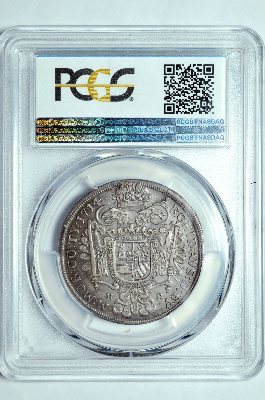 《竞宝斋》钱币微拍-第2场（0佣金包邮） PCGS AU50 匈牙利 1714-KB 1/2泰勒,克雷姆尼茨铸币厂，正面为查理六世（1711-40）原始光泽一个非常漂亮的银币