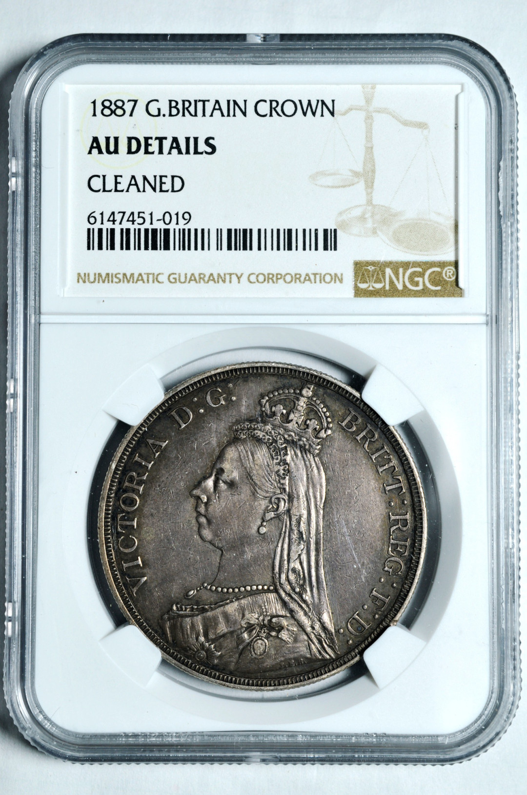 《竞宝斋》钱币微拍-第2场（0佣金包邮） NGC AU英国1887年马剑克朗黑包浆  银币