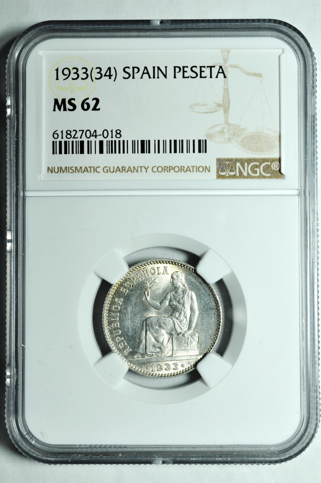 《竞宝斋》钱币微拍-第2场（0佣金包邮） NGC MS62西班牙1933年内战1比塞塔