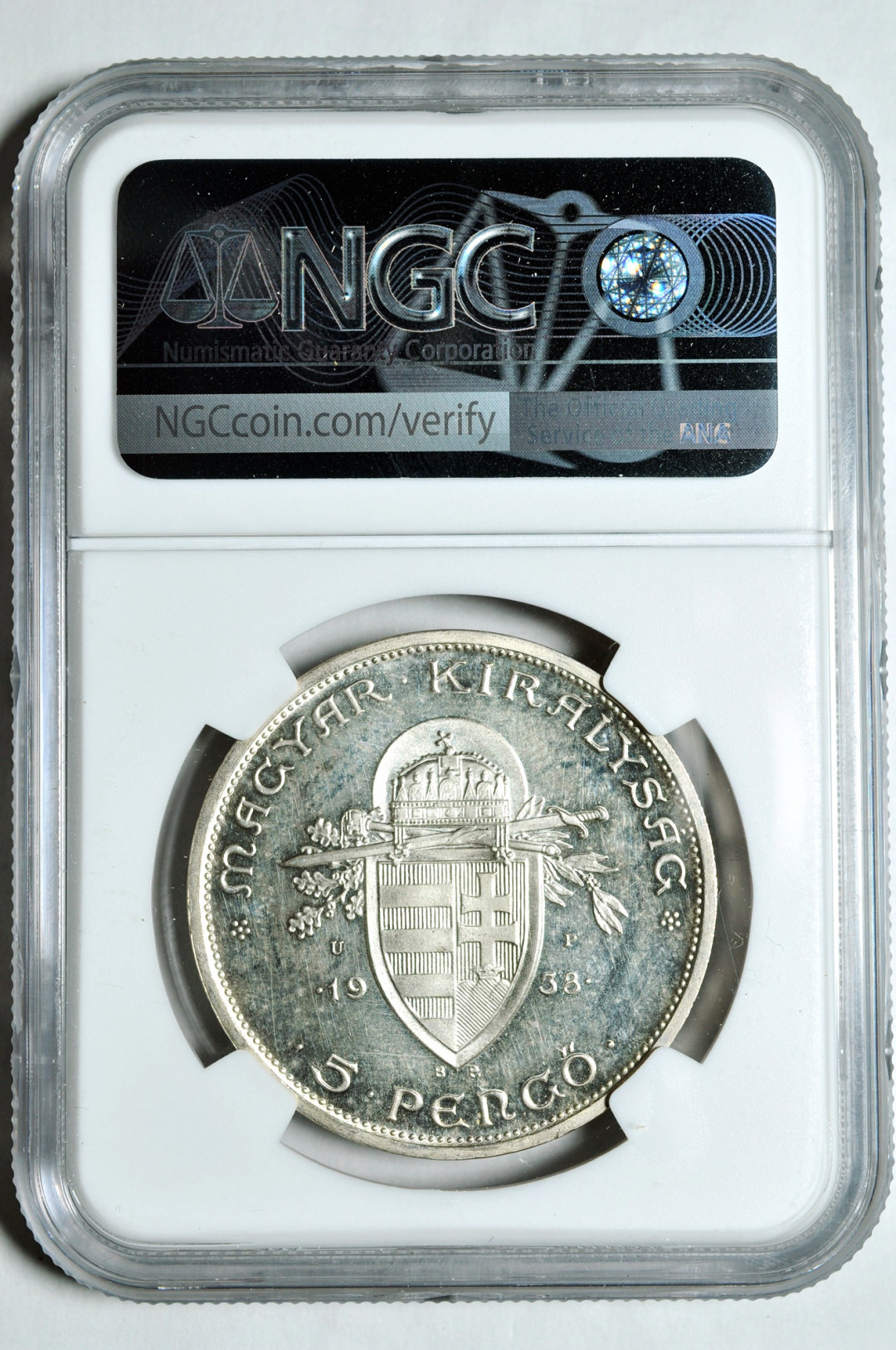 《竞宝斋》钱币微拍-第2场（0佣金包邮） NGC PF62匈牙利1939年5潘果精制后铸  银币