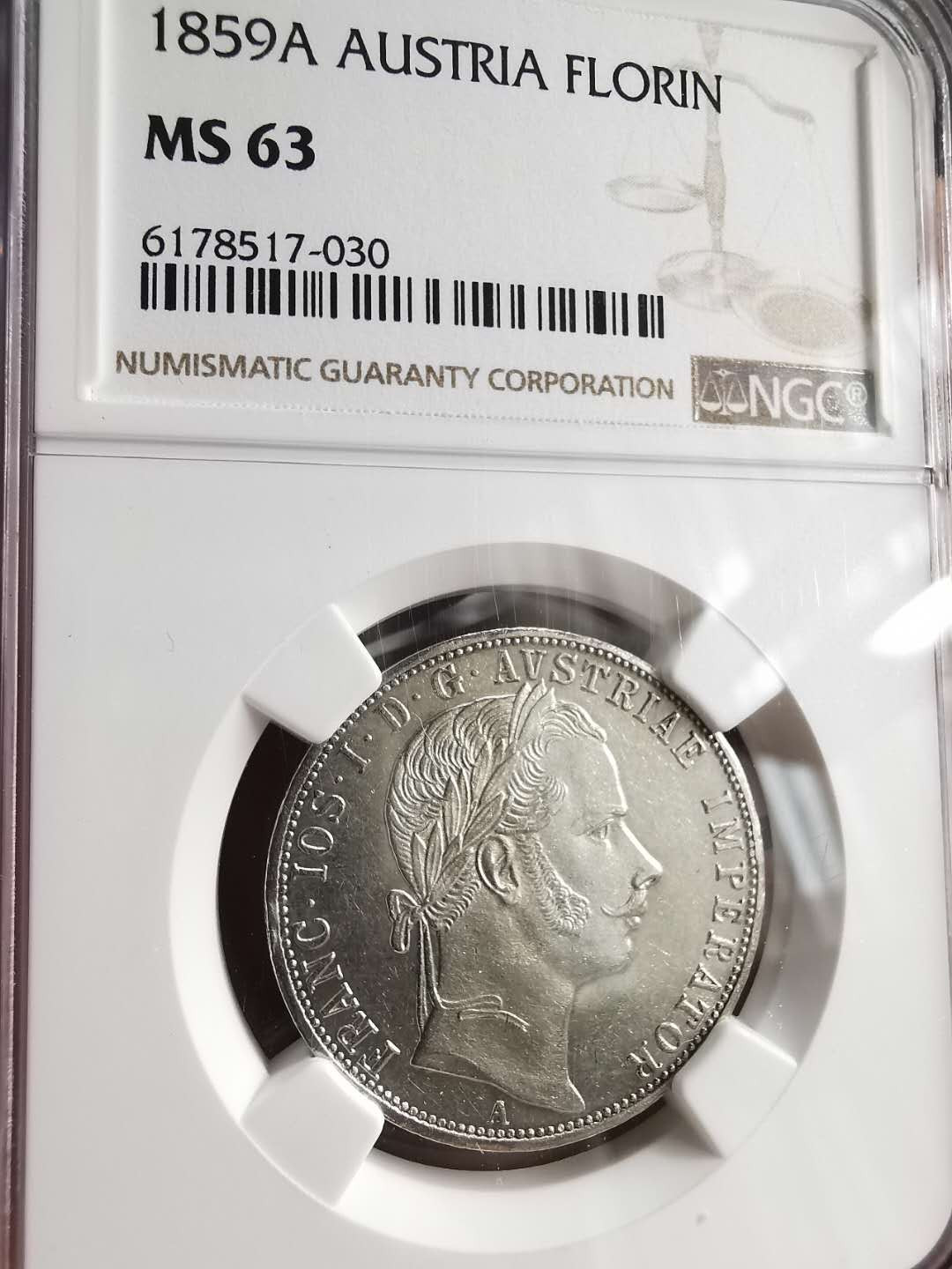 凡希社世界钱币微拍第一百六十八期 1859奥地利佛罗林NGC-MS63年青头像