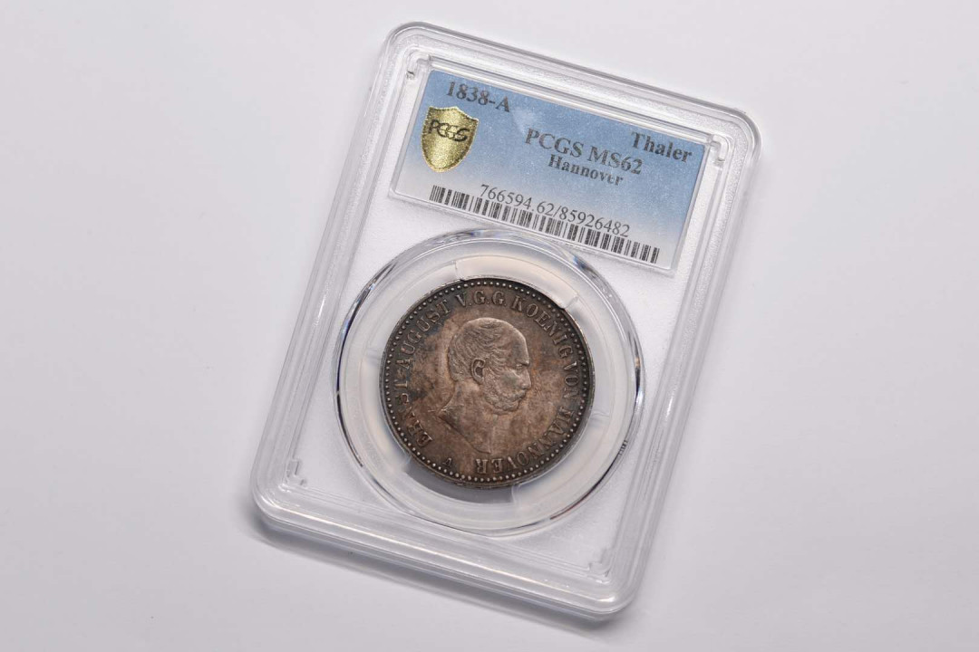 凡希社世界钱币微拍第一百六十八期 荐！1838A德国汉诺威泰勒PCGS-MS62焦糖包浆！