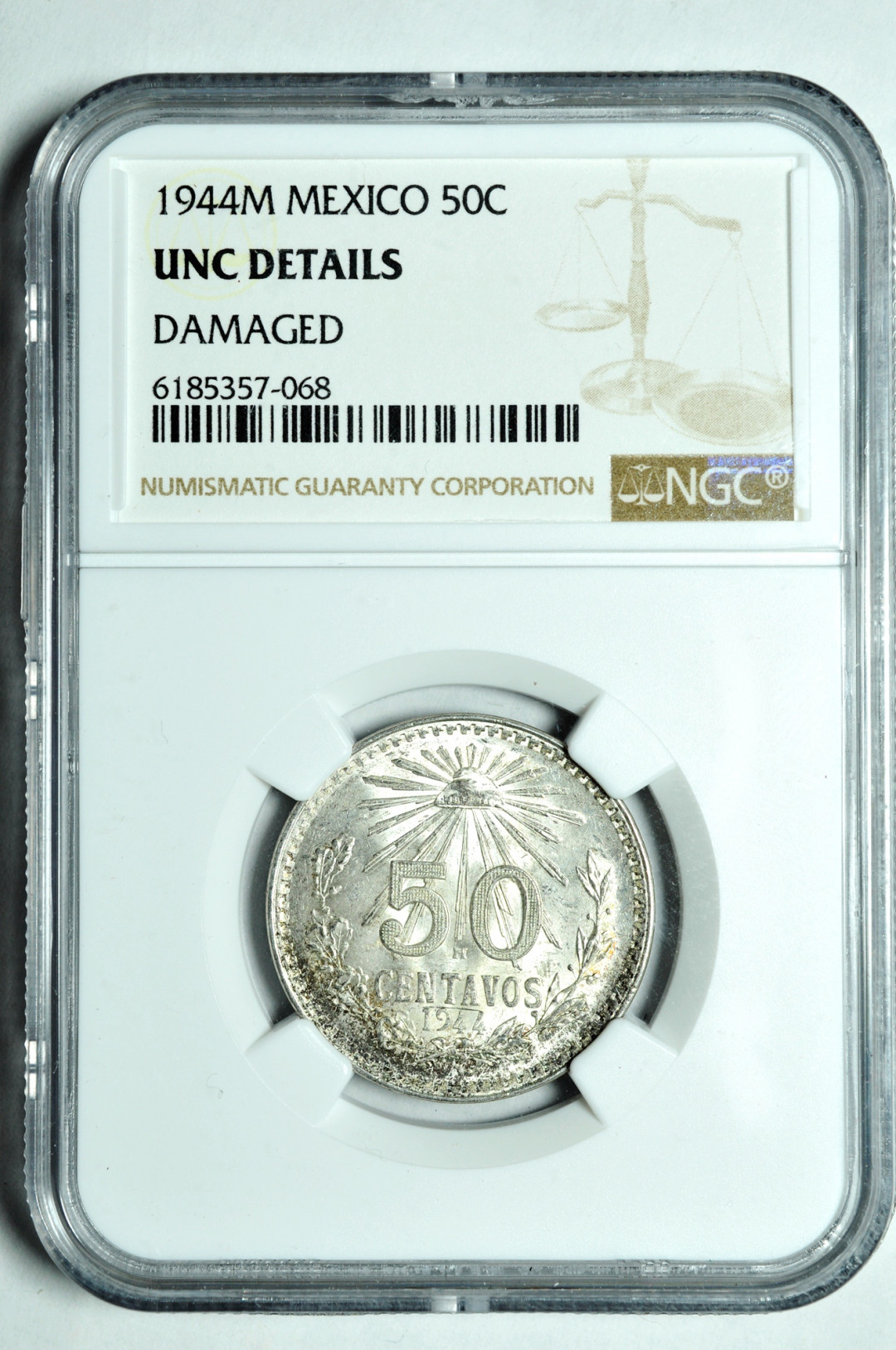 《竞宝斋》钱币微拍-第2场（0佣金包邮） 墨西哥鹰洋50分银币 ngc UNC  银币