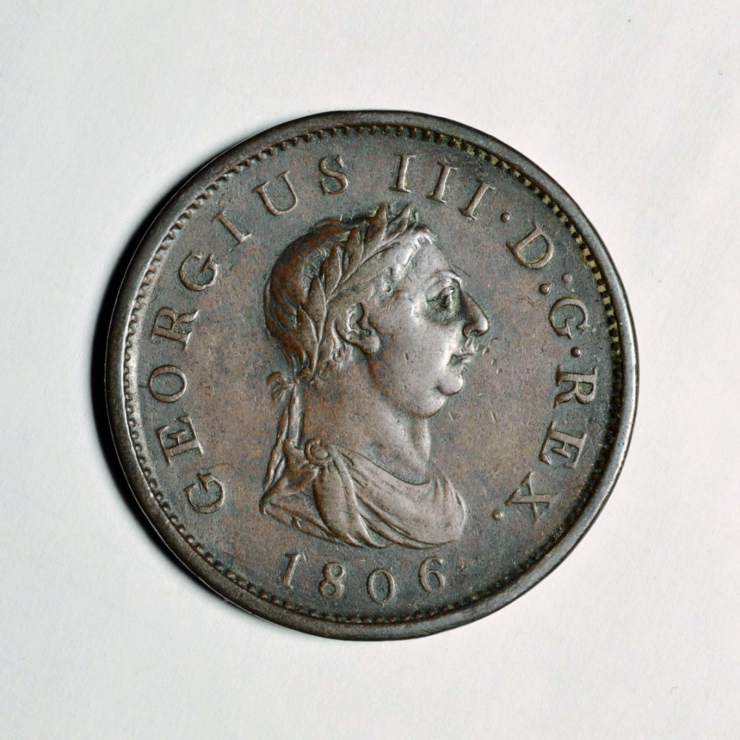 《竞宝斋》钱币微拍-第2场（0佣金包邮） 英国 1806年 乔治三世 1便士 大铜币 温润的包浆难掩200年的庄严