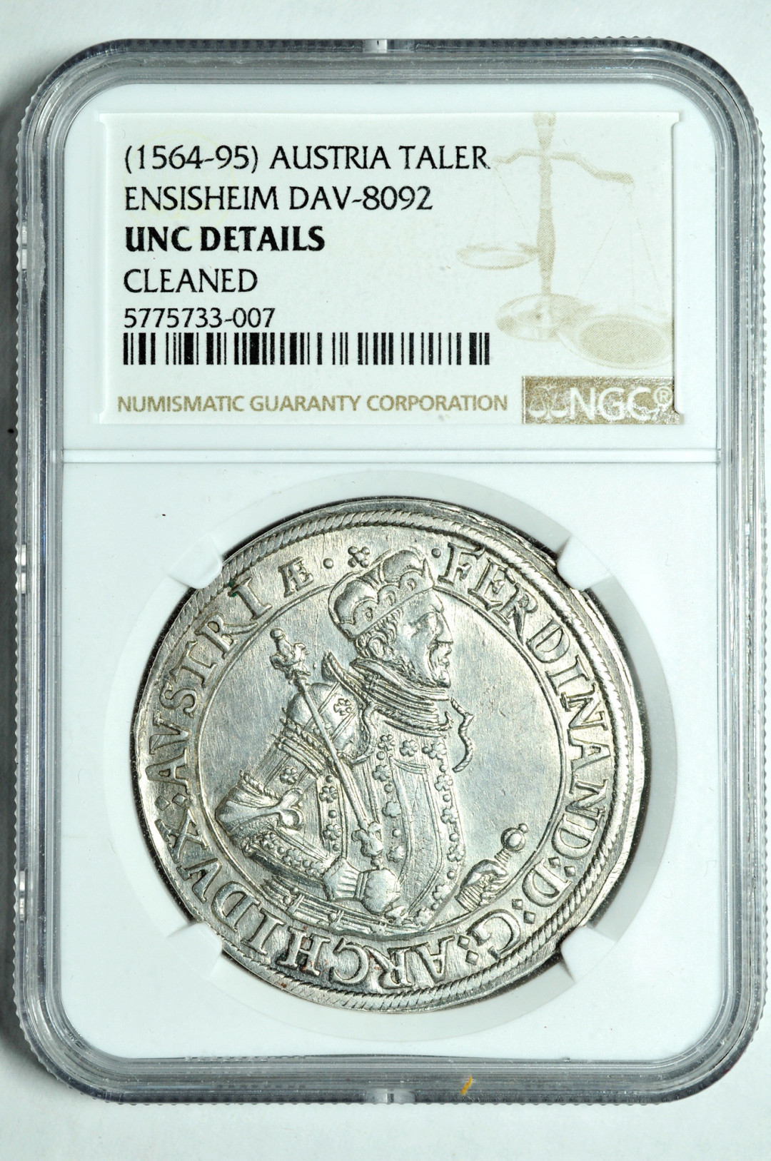《竞宝斋》钱币微拍-第2场（0佣金包邮） NGC UNC 德意志帝国 哈布斯堡王朝 费迪南德二世大公 1564-1595 泰勒银币