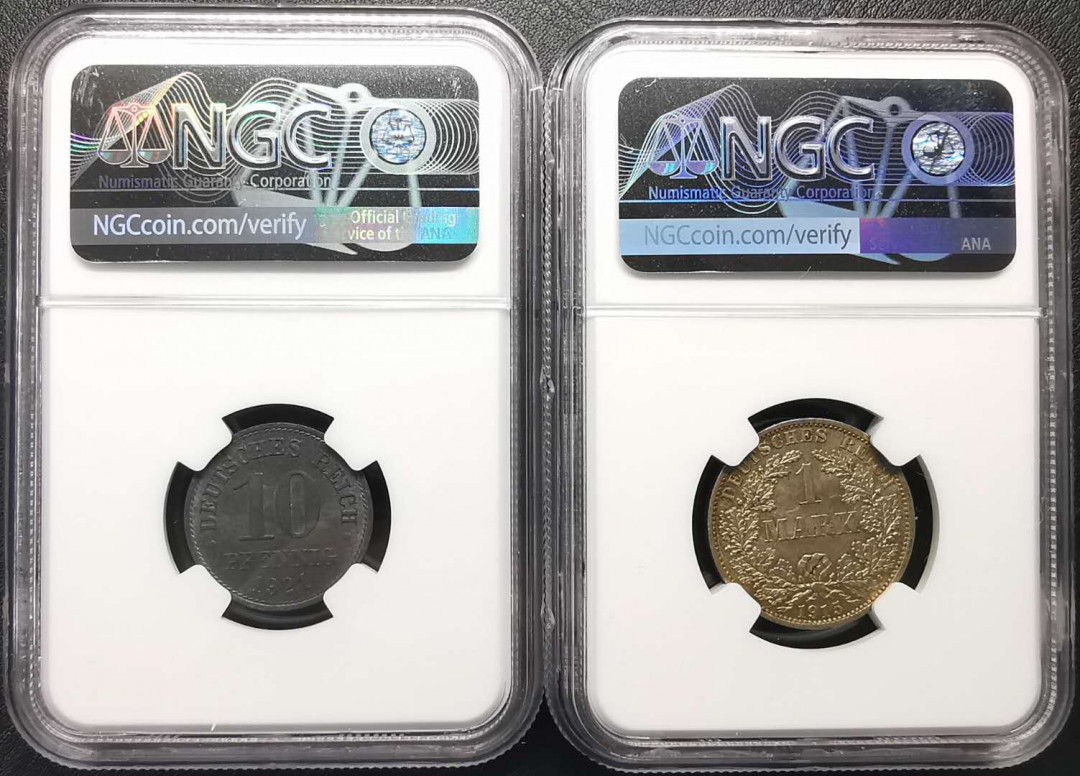 凡希社世界钱币微拍第一百六十八期 第二帝国芬尼马克一对NGC-MS64