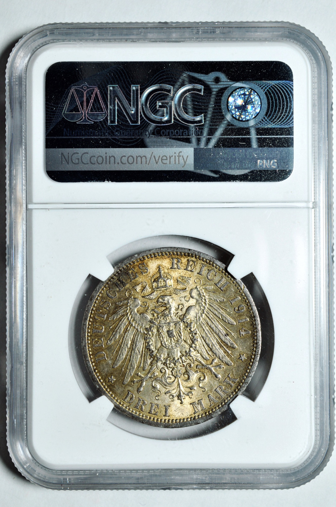 《竞宝斋》钱币微拍-第2场（0佣金包邮） 德国1914年军装3马克银币 ngc aud   银币